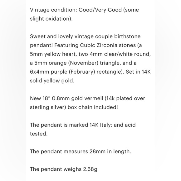 14K Gold Couple Birthstone Pendant: Amethyst, Citrine & Cubic Zirconia - Picture 11 of 11